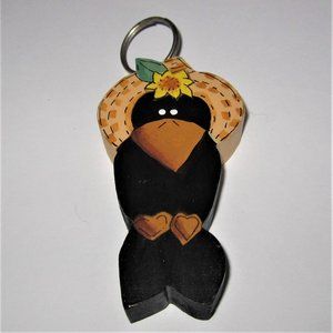 Wooden Crow Keychain Country Rustic Sunflower